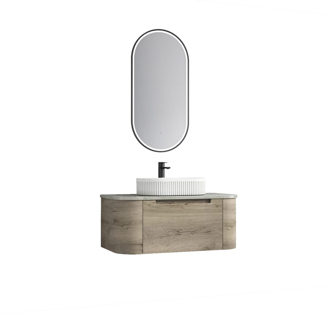 Aulic Hamilton Wall Hung Curving Plywood F/Pull Cabinet 900 With Alpine Flat Stone Top