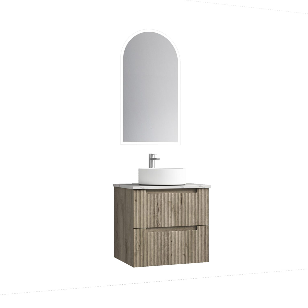 Aulic Tuscana W/H Wave Groove F/Pull Cabinet 600 With Snow Top With Undermount Basin