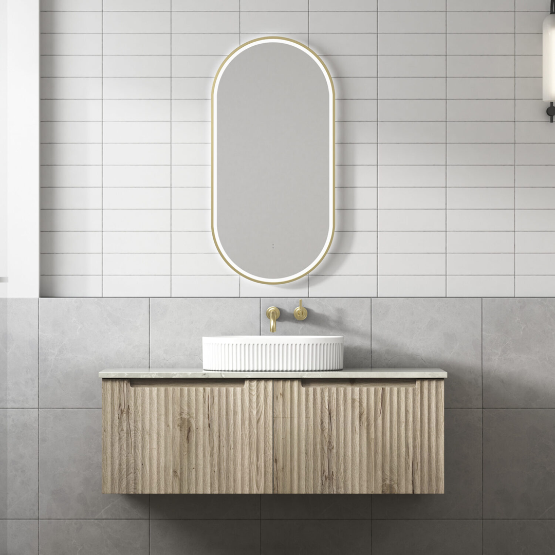 Aulic Calder W/H Wave Groove F/Pull Cabinet 1200 With Snow Top With Undermount Basin
