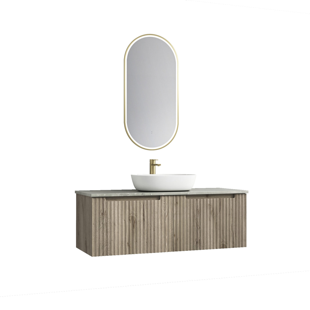 Aulic Calder Wall Hung Wave Groove Finger Pull Cabinet 1200 With Alpine Flat Stone Top