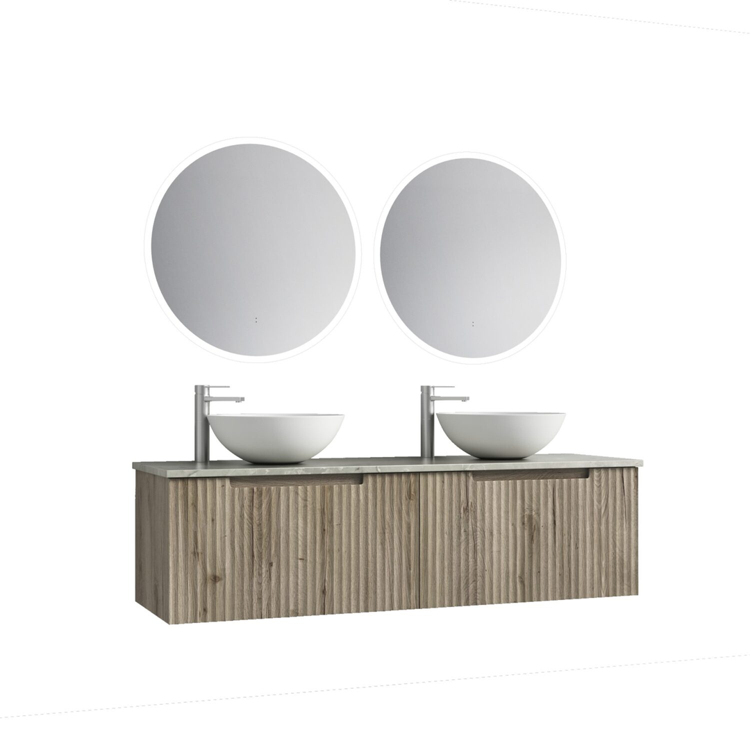 Aulic Calder W/H Wave Groove Cabinet 1500D Bowls With Snow Top With Undermount Basin