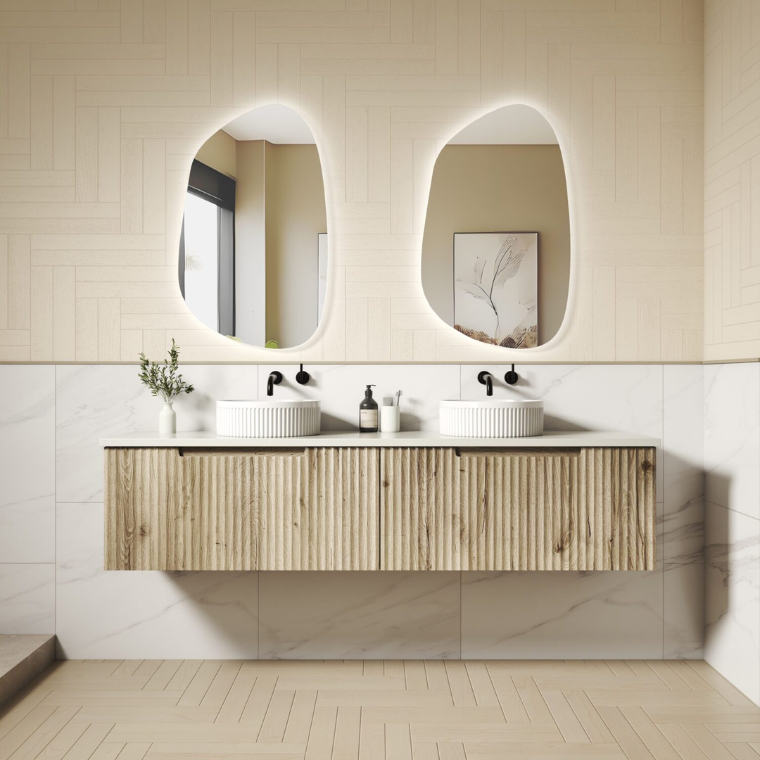 Aulic Calder W/H Wave Groove F/Pull Cabinet 1800 Dbl Bowls With Cato Undermount Basin