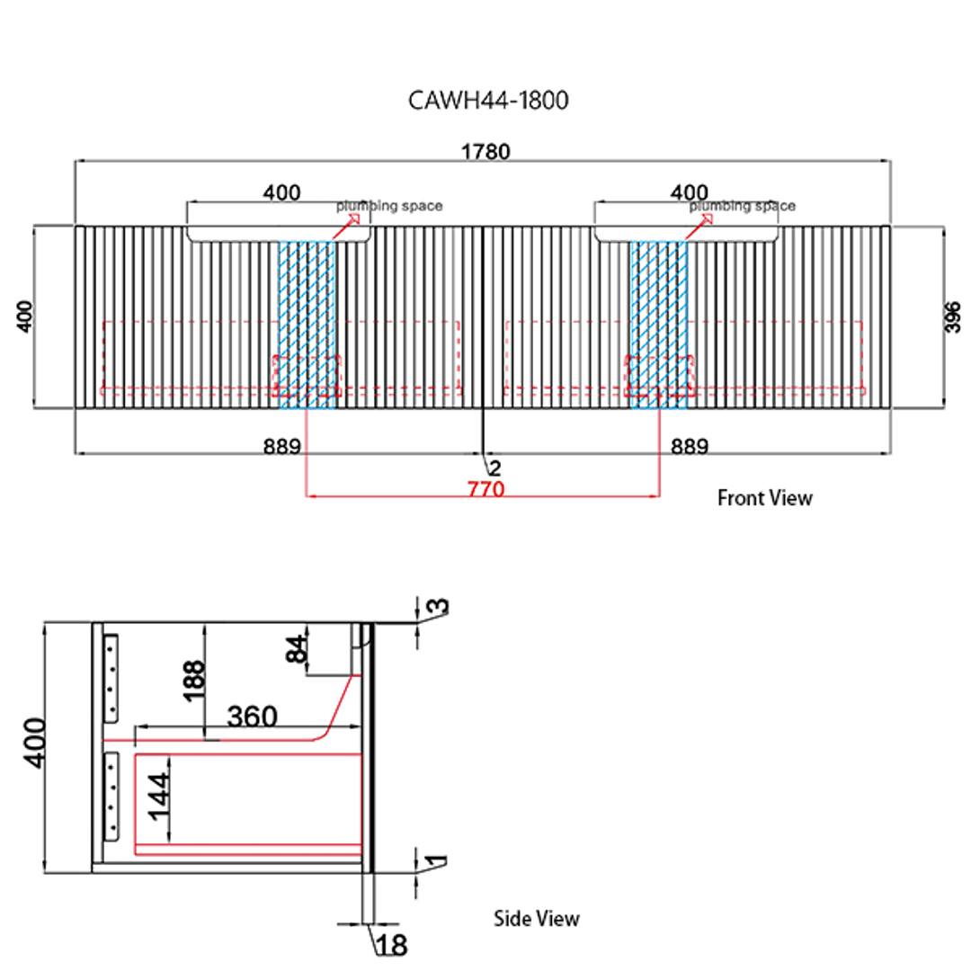 Aulic Calder W/H Wave Groove F/Pull Cabinet 1800 Dbl Bowls With Cato Undermount Basin