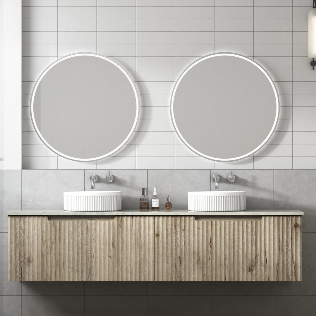 Aulic Calder W/H Wave Groove F/Pull Cabinet 1800 Dbl Bowls With Cato Undermount Basin