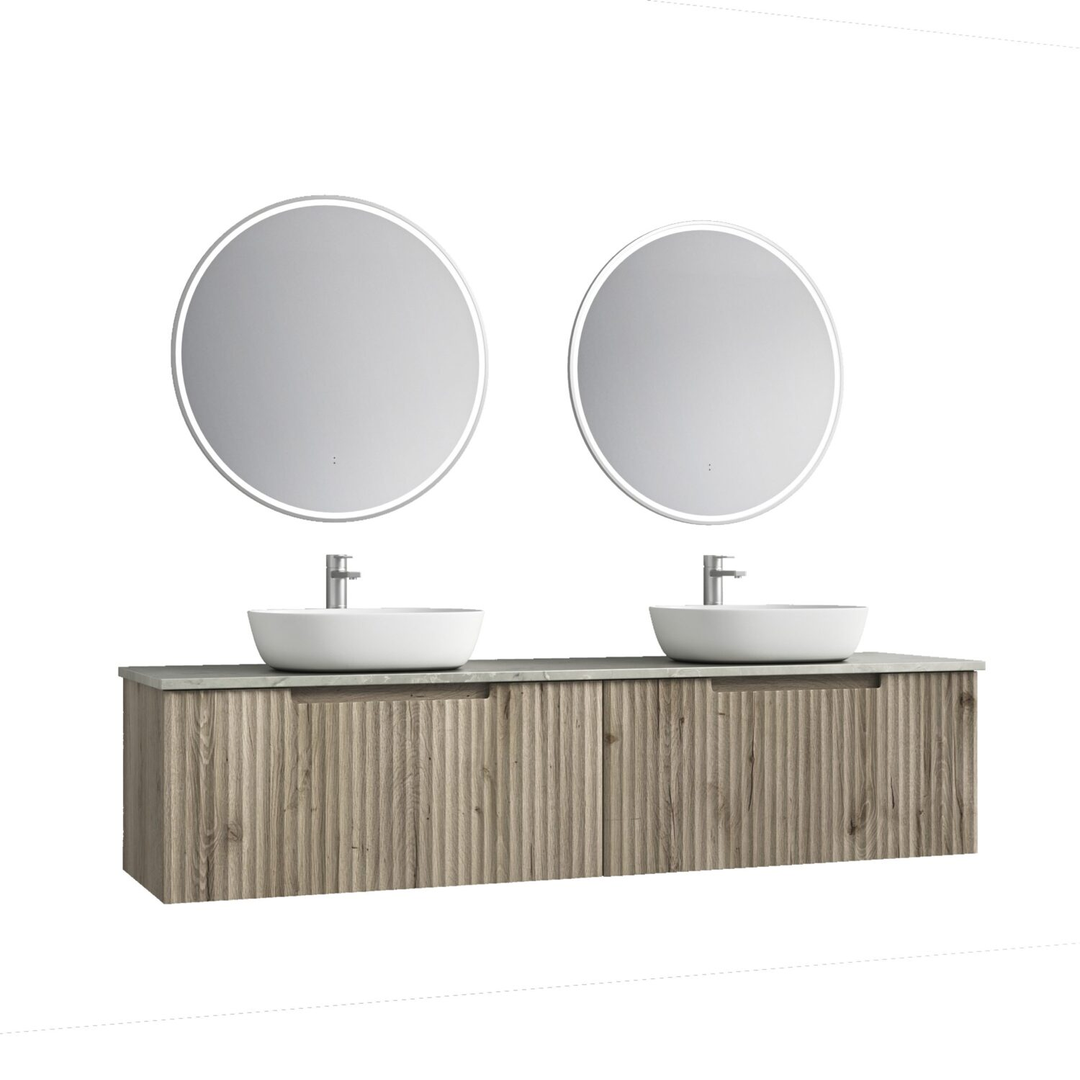 Aulic Calder Wall Hung Wave Groove Cabinet 1800 Double Bowls With Alpine Flat Top