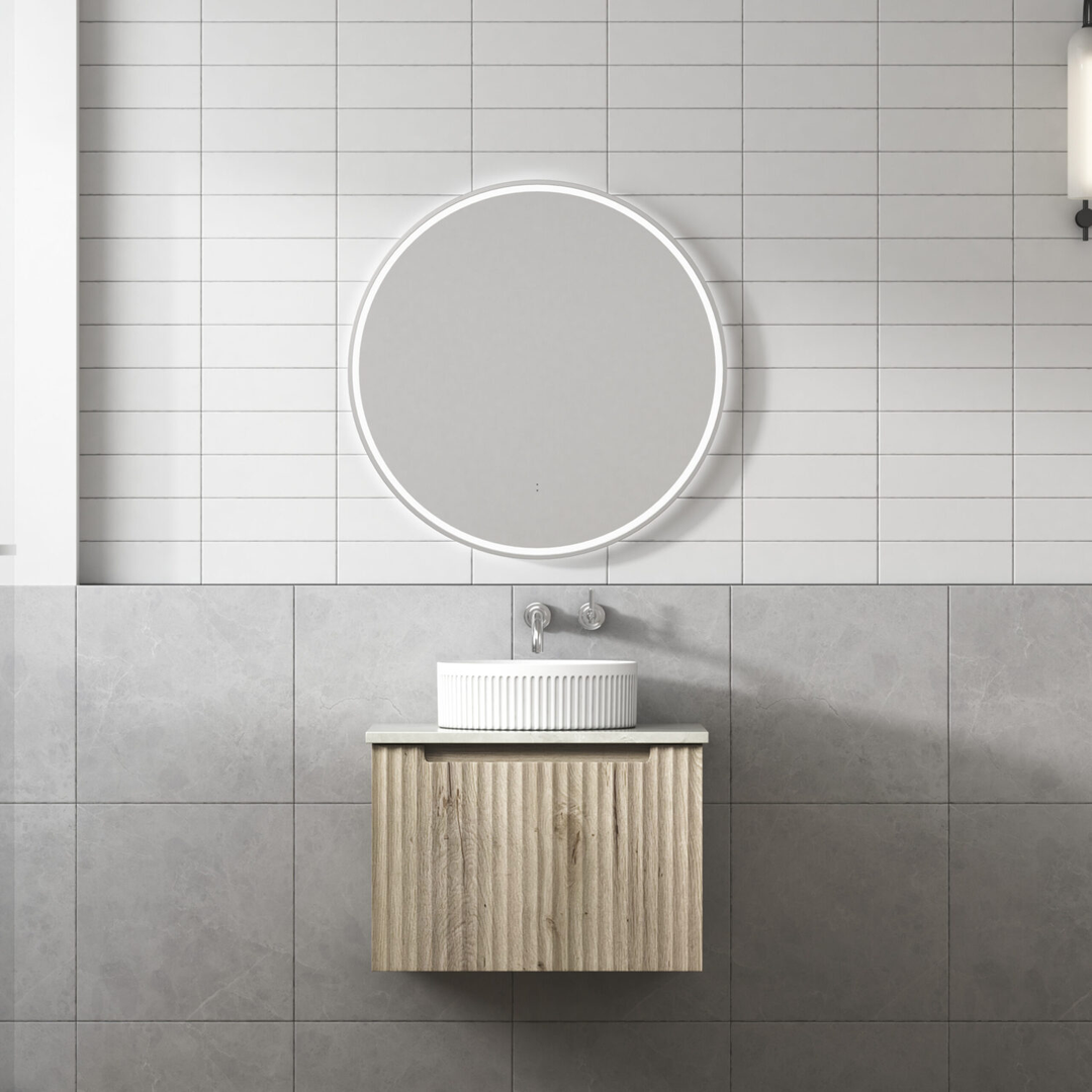 Aulic Calder Wall Hung Wave Groove F/Pull Cabinet 600 With Snow Top With Undermount Basin