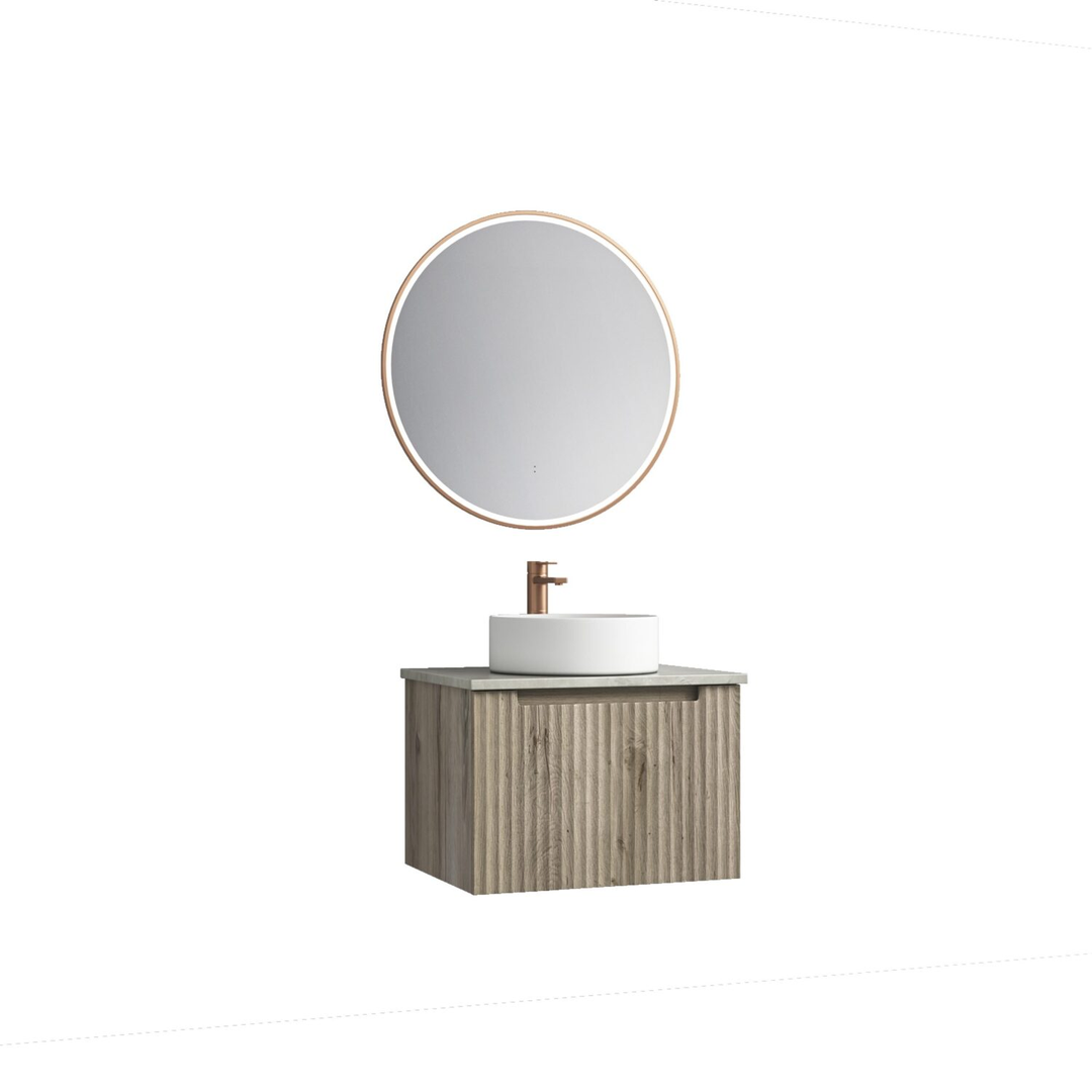 Aulic Calder Wall Hung Wave Groove F/Pull Cabinet 600 With Snow Top With Undermount Basin