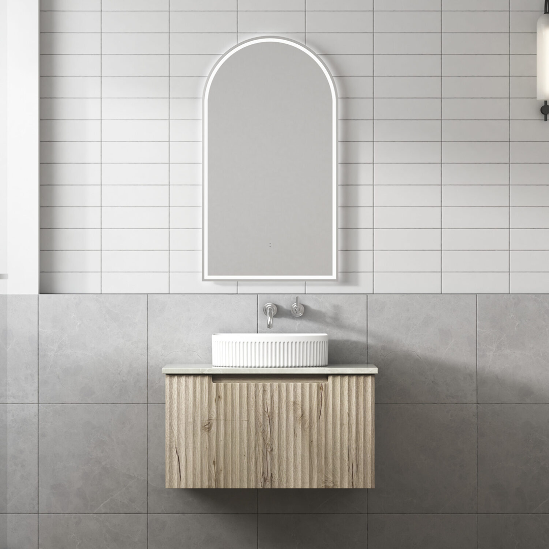 Aulic Calder Wall Hung Wave Groove F/Pull Cabinet 750 With Snow Top With Undermount Basin