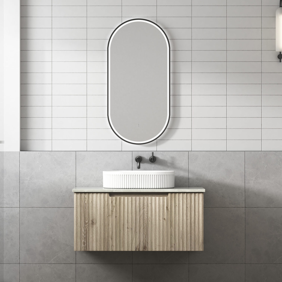 Aulic Calder Wall Hung Wave Groove Finger Pull Cabinet 900 With Cato Unermount Basin