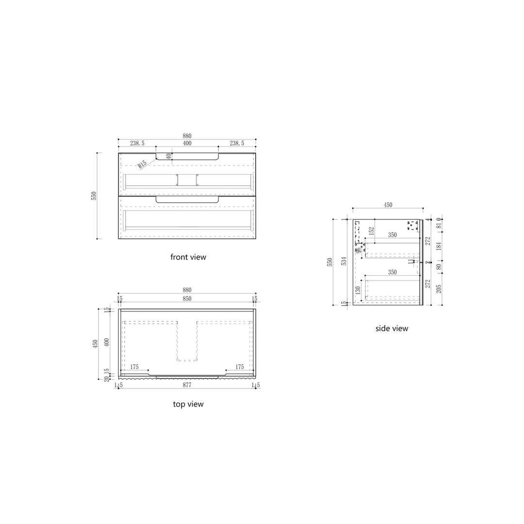 Aulic Lovina Tier Wall Hung Harvest Oak Fluted Cabinet 900X460X425mm With Pure Flat Stone Top