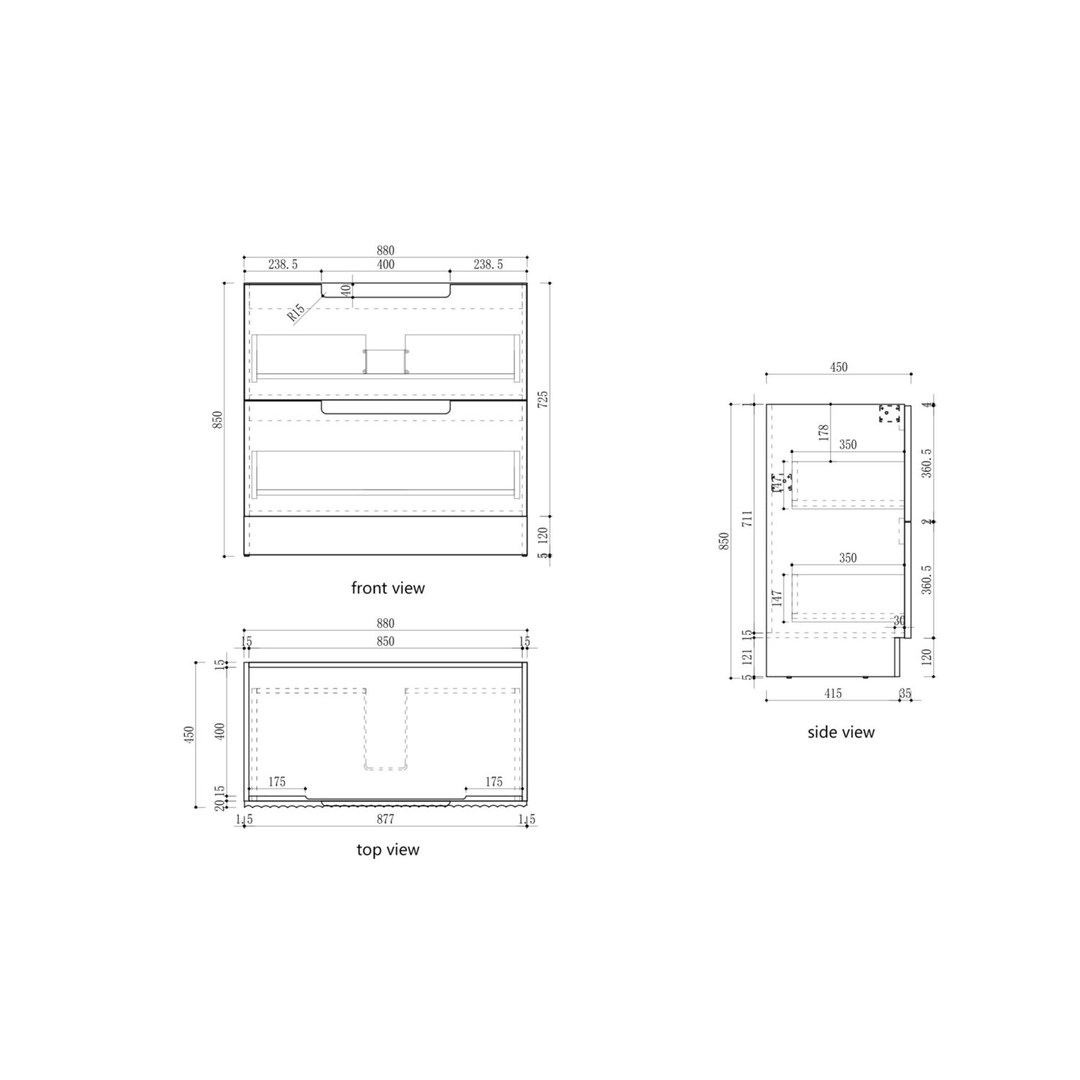 Aulic Lovina Floor Standing Harvest Oak Fluted Cabinet 900X460X425mm With Pure Flat Stone Top
