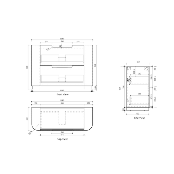 Aulic Curva Floor Standing Curve Cabinet 1180X450X850mm