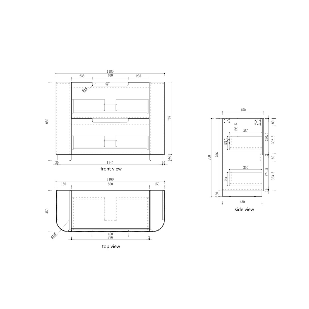 Aulic Varcelli Floor Standing Harvest Oak Fluted Curved Cabinet 1200X460X880mm With Snow Flat Stone Top