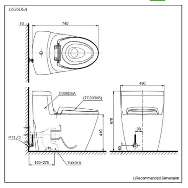 TOTO One Piece Toilet Bowl Body Cct C636Dea#Xw