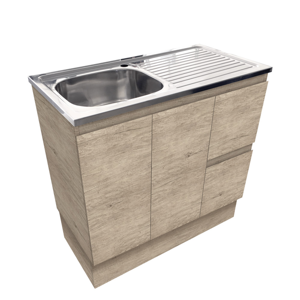 Fienza Citi 900 Edge Scandi Oak Vanity On Kick Solid Doors Right Hand Drawers Nth