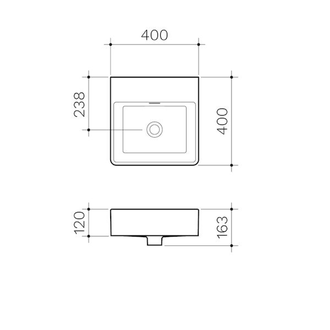 Clark Square Wall Basin 400mm No Tapholes