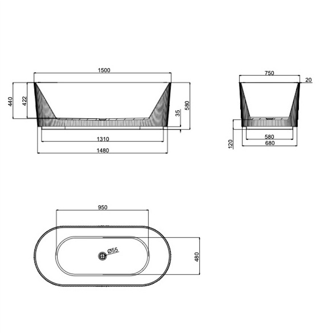 Linsol Cleo 1500Mm Freestanding Bath With Overflow Gloss White