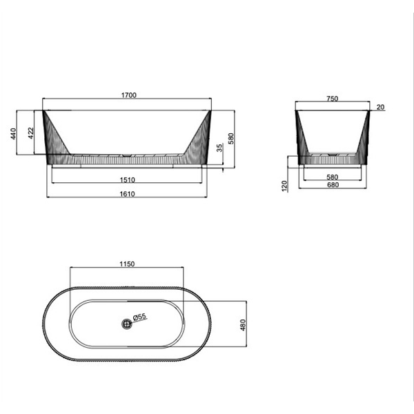 Linsol Cleo 1700Mm Freestanding Bath With Overflow Matte White