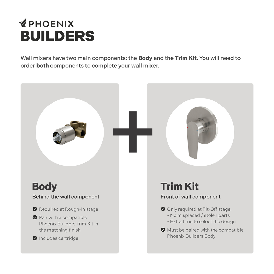 Phoenix Builders Shower / Wall Mixer Body Only Brushed Nickel