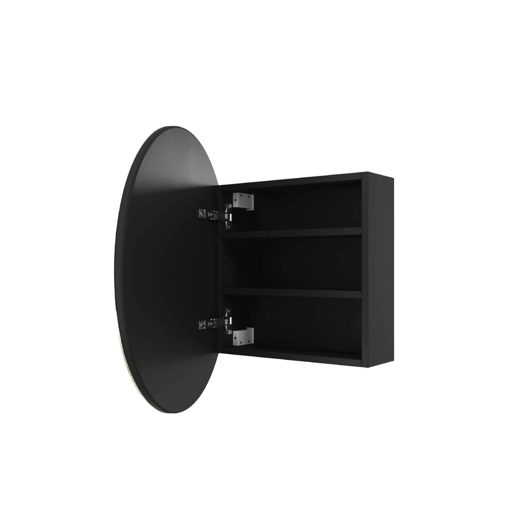 Thermogroup Chelsea Round Mirror Cabinet Black 600Mm Diam X 150Mm