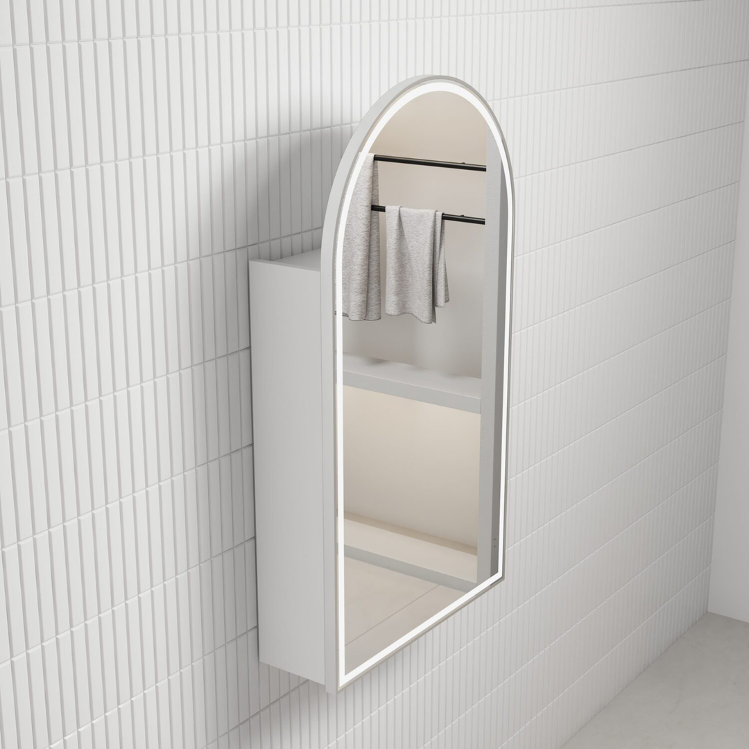 Aulic Canterbury Led Shaving Cabinet Matte White And Brushed Nickel Frame