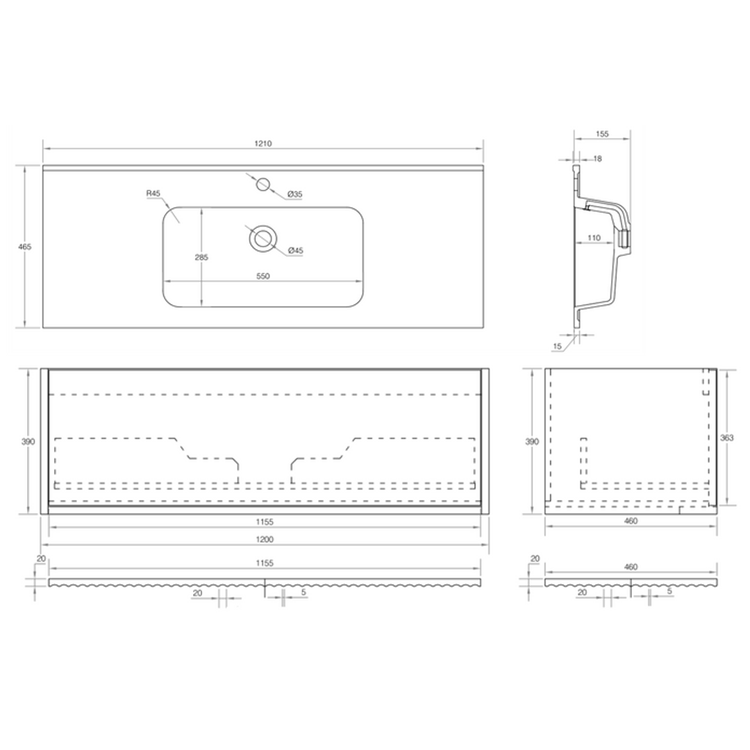 Cassa Design Capture 1200mm Wall Hung Vanity Solid Surface Moulded Top Natural Oak