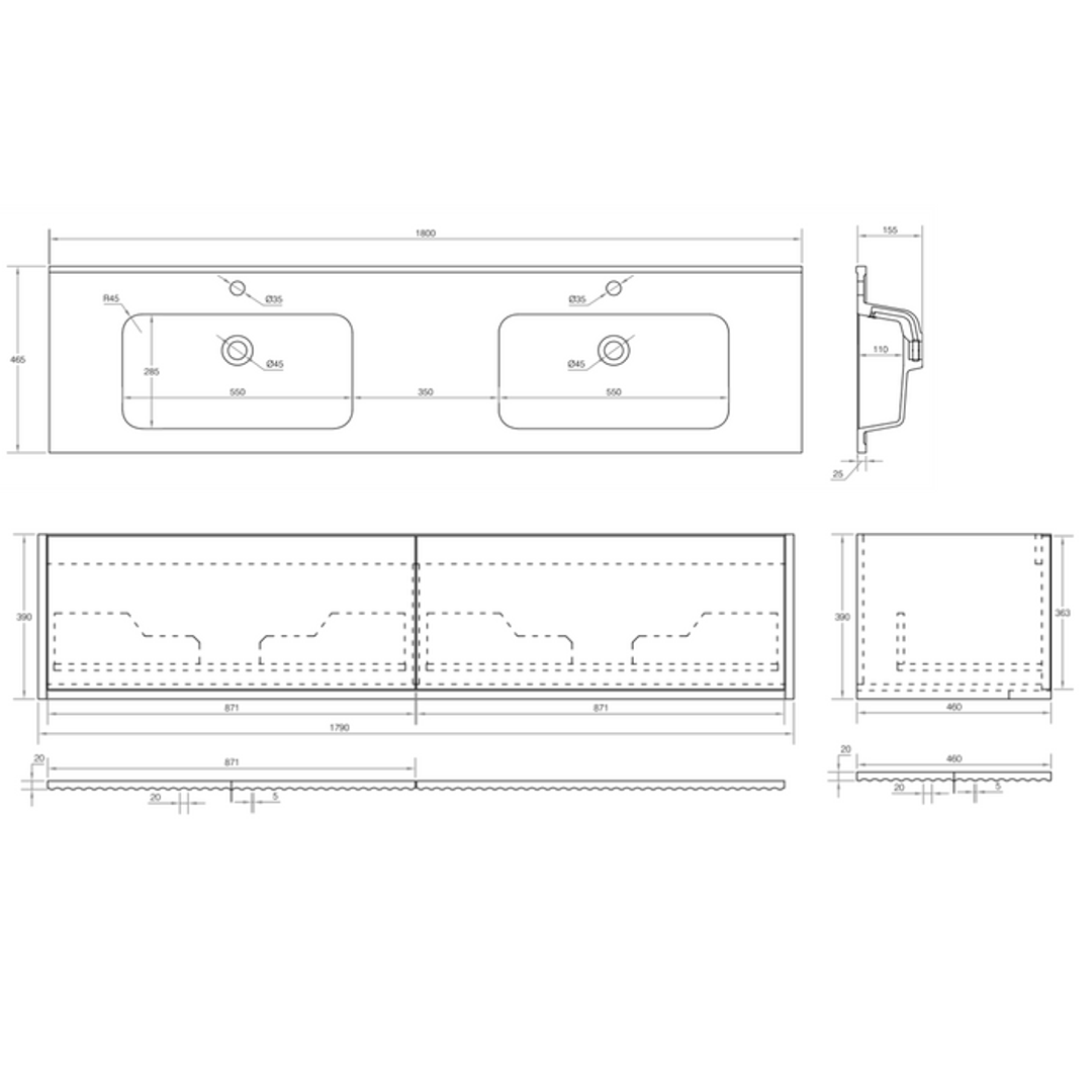 Cassa Design Capture 1800mm Wall Hung Vanity Solid Surface Moulded Top Natural Walnut