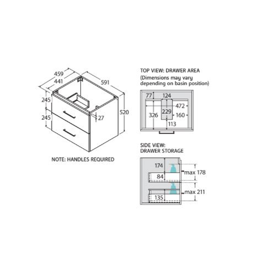 Fienza Carmen 600 All Drawer Wall Hung Vanity Australian Hardwood