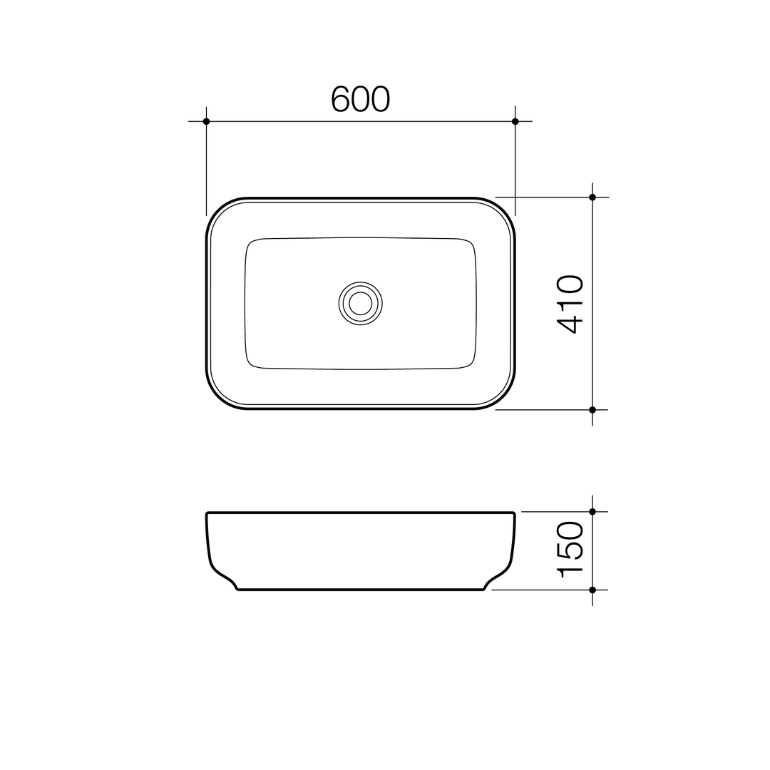 Caroma Artisan Above Counter Basin Rectangle 600mm