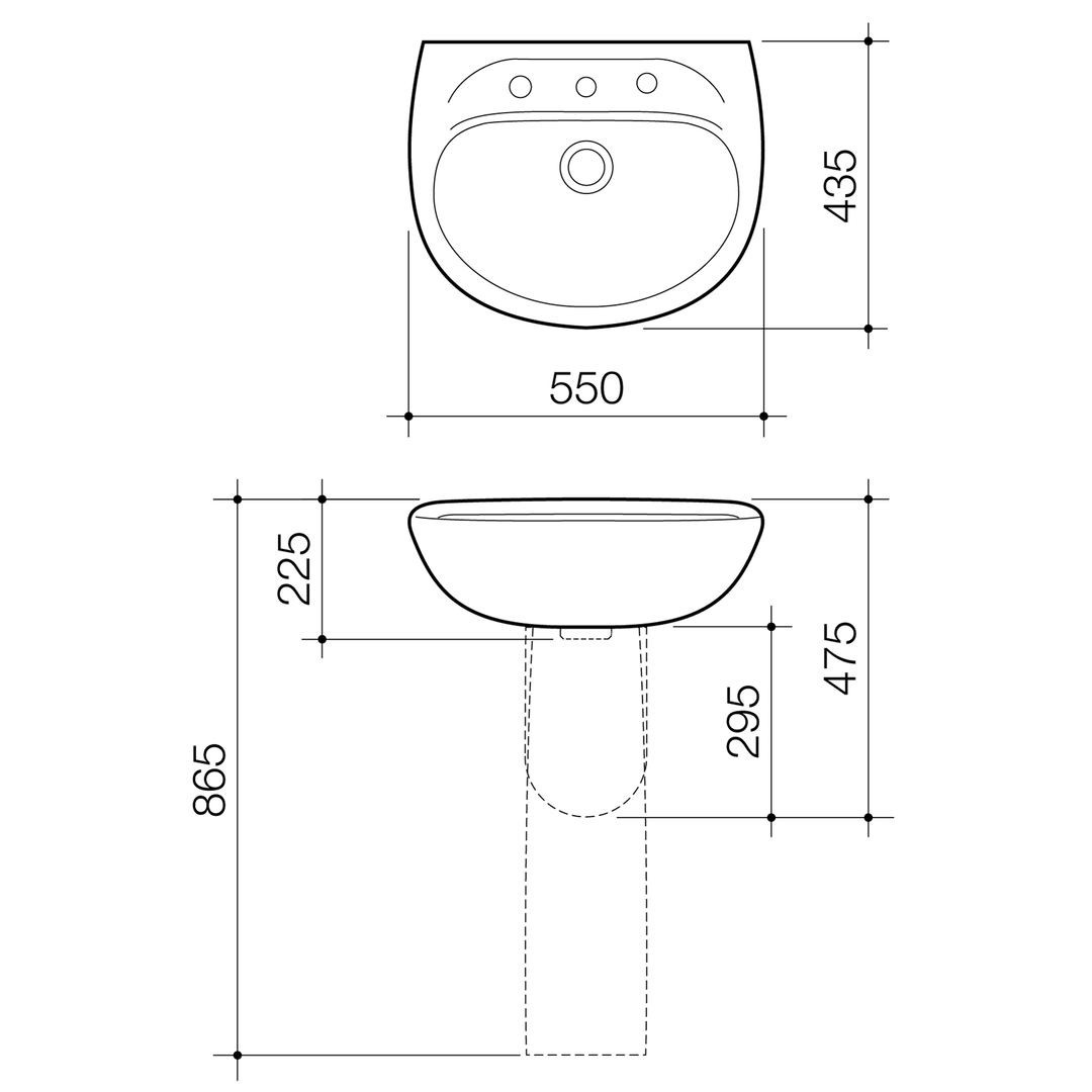 Caroma Caravelle 550 Wall Basin White 1 Tap Hole