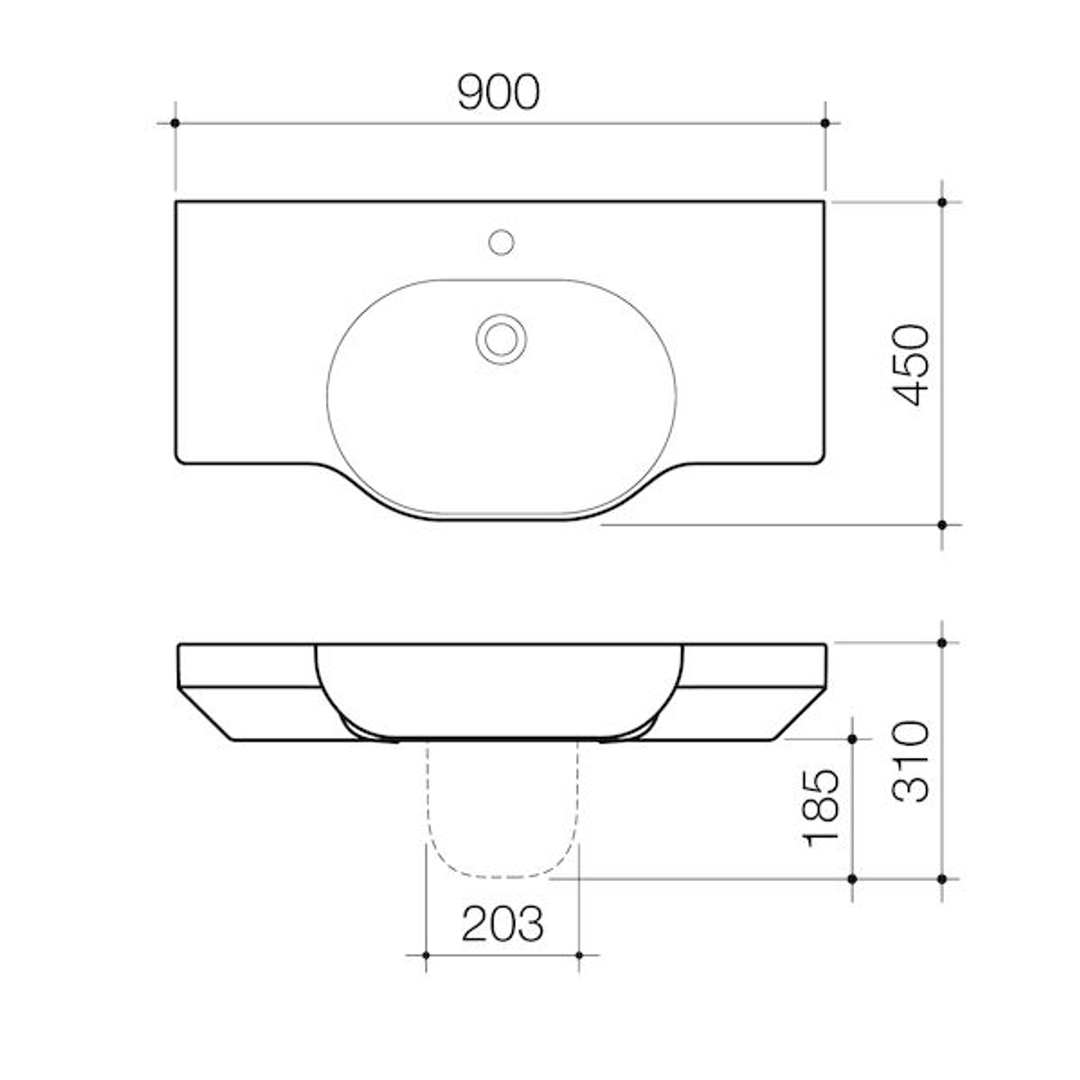 Caroma Opal 900 Twin Wall Basin White 1 Tap Hole