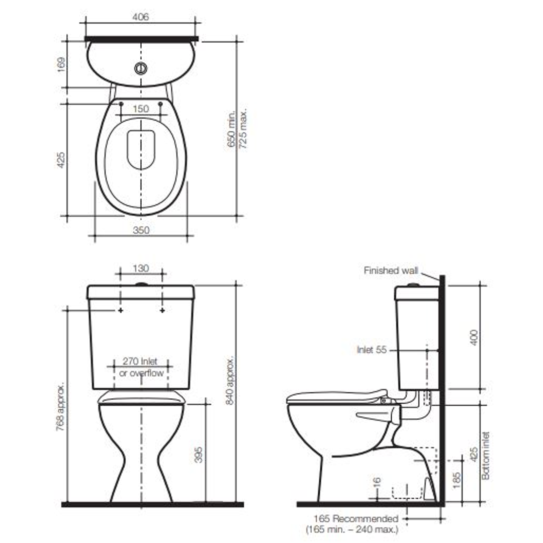 Caroma Profile/Trident Connector S Trap Suite Std Seat White