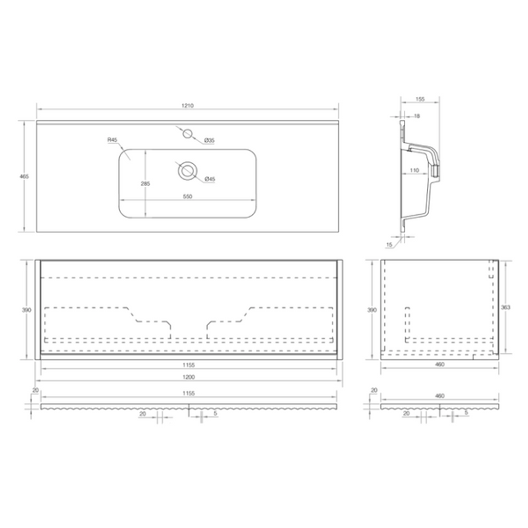Cassa Design Capture 1200mm Wall Hung Vanity Solid Surface Moulded Top Natural Walnut