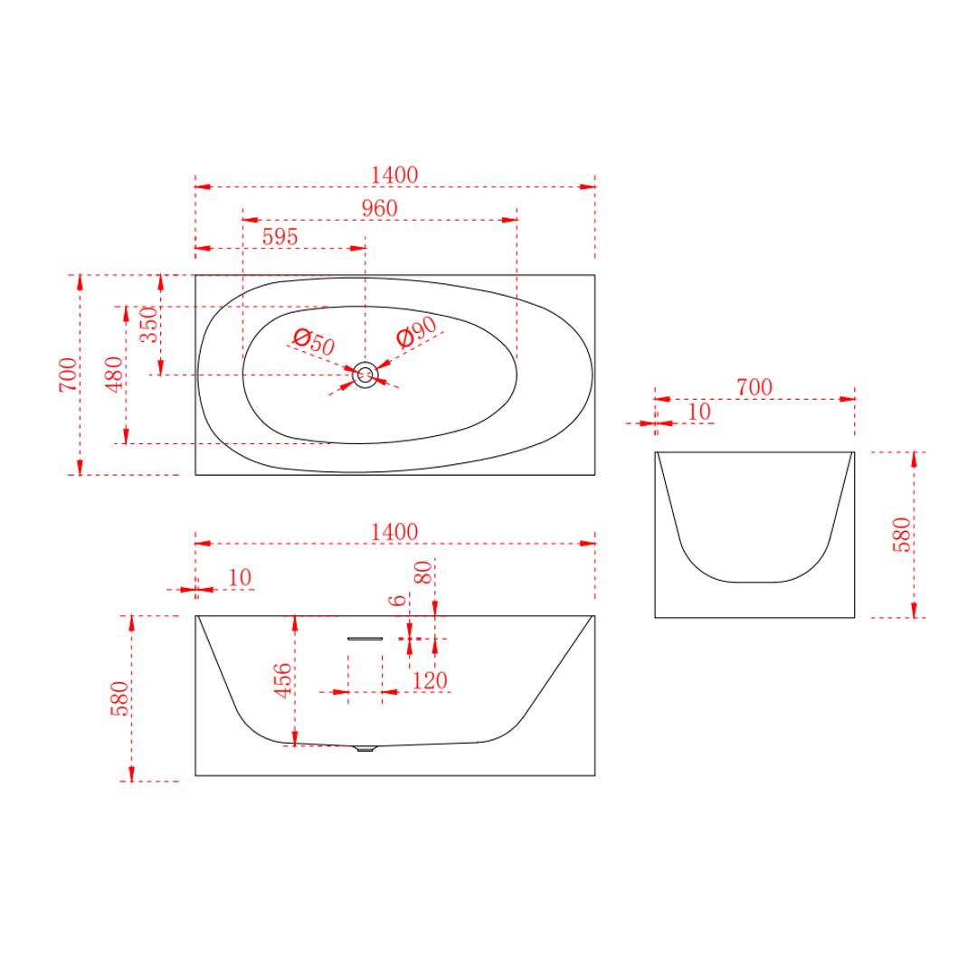 Cassa Design New Multi Square Corner Back To Wall Bath Gloss White 1400mm