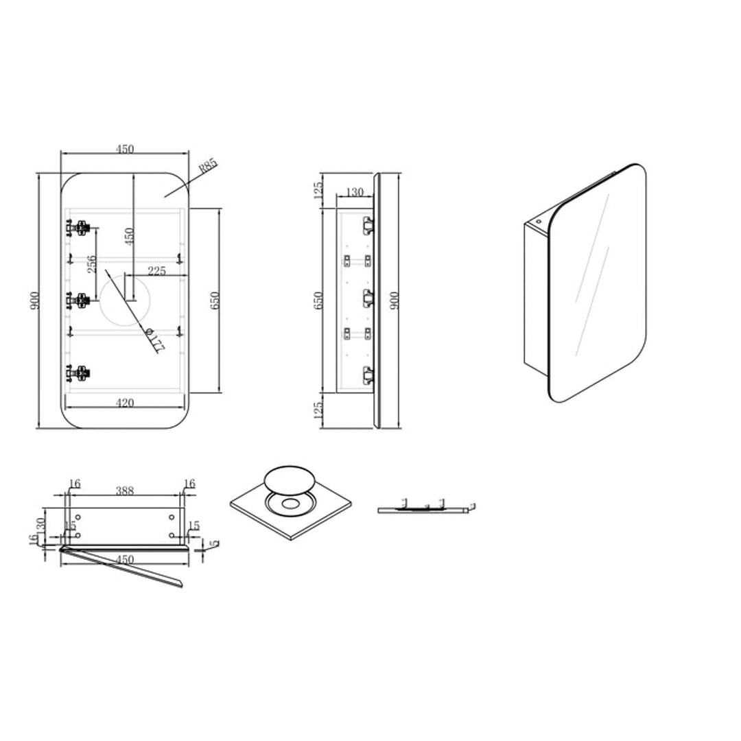 Cassa Design Rec Shaving Cabinet 450X900X150mm Matte Black