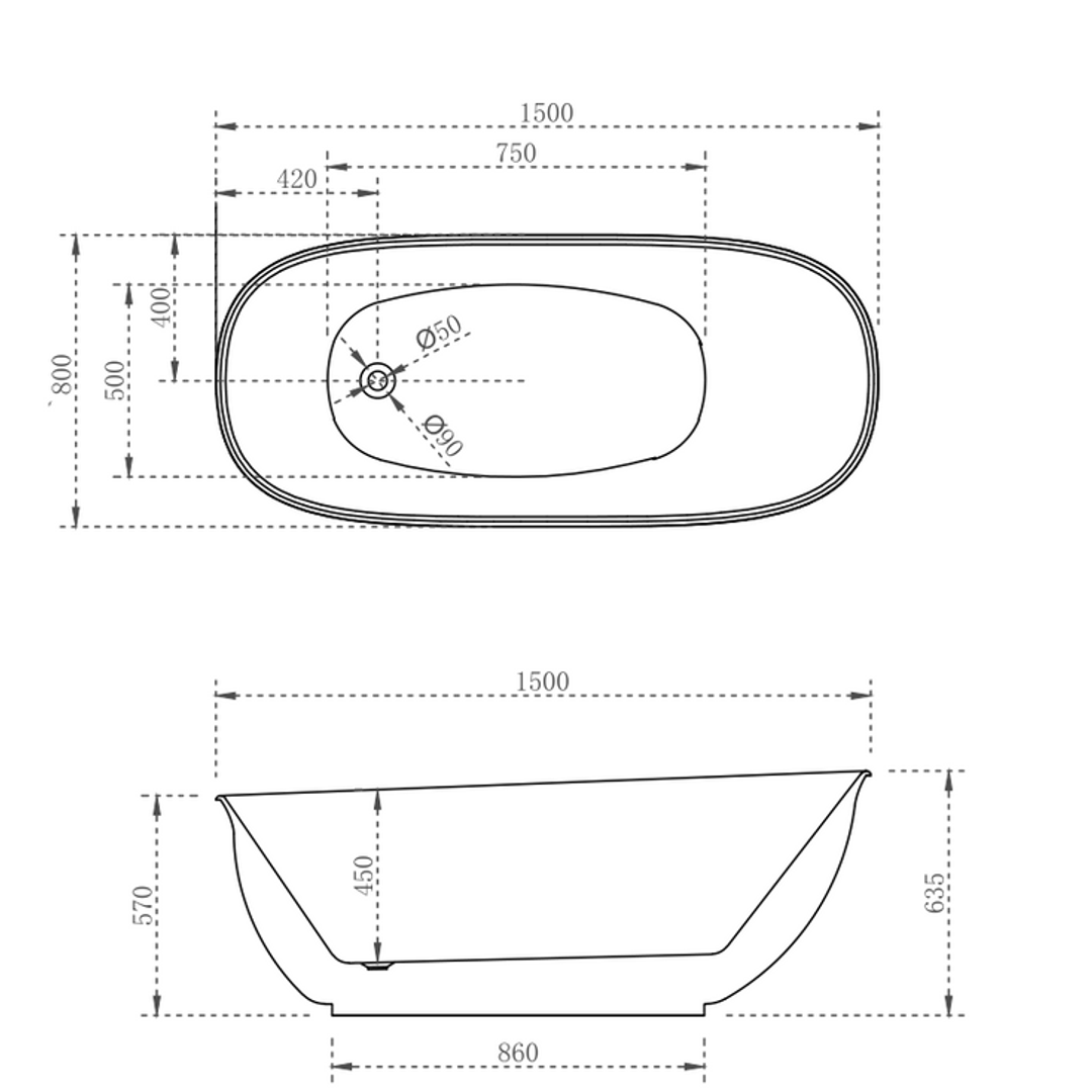Cassa Design Vita HighRise Bath Matte White 1500mm