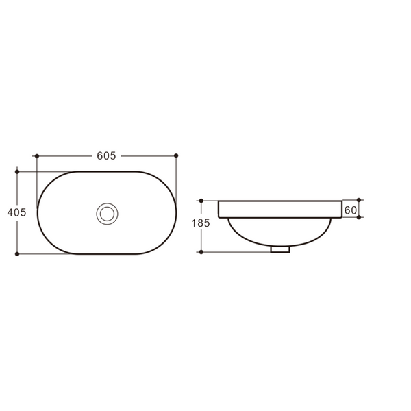 Castano Positano 600mm Inset Basin With Overflow White 600 X 400 X 180mm