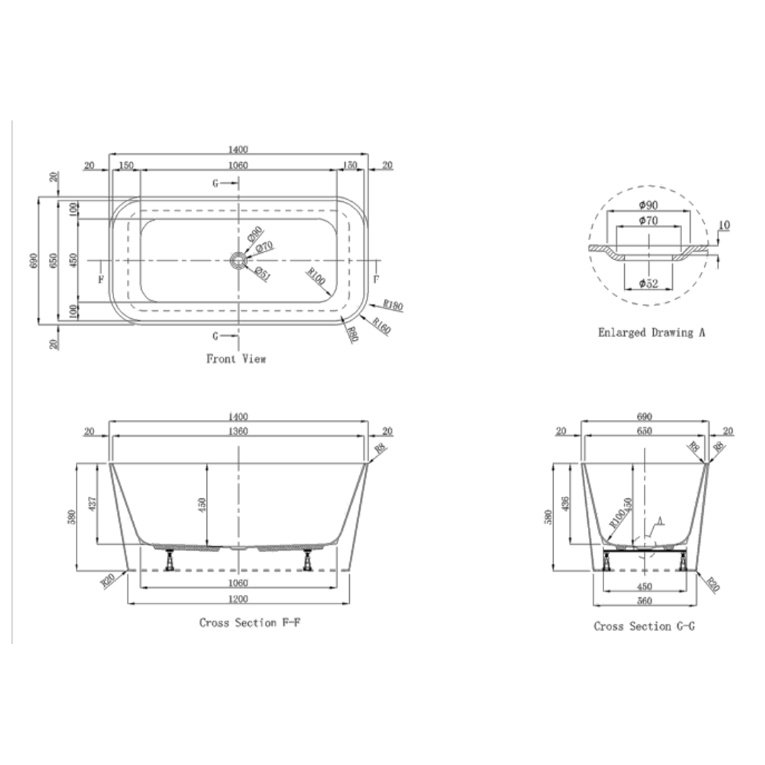 Castano Urbino Freestanding Bath 1400mm