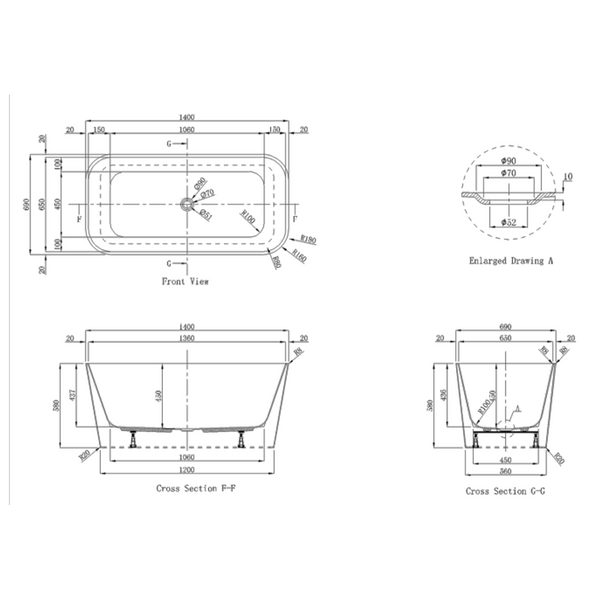 Castano Urbino Freestanding Bath 1400mm