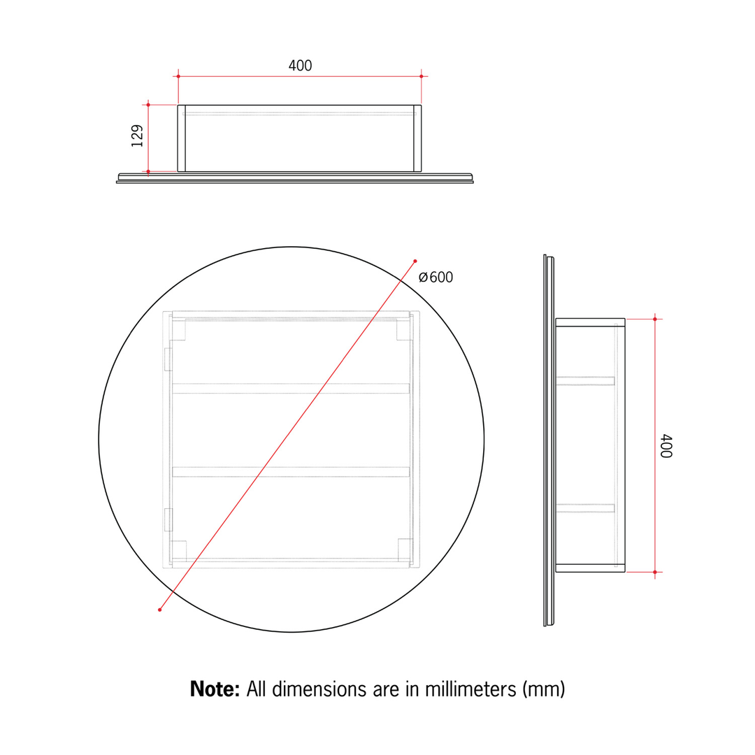 Thermogroup Chelsea Round Mirror Cabinet Black 600Mm Diam X 150Mm