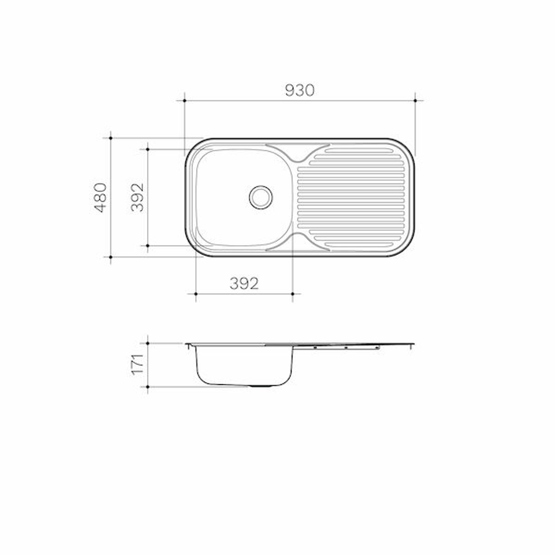 Clark S/S Sink Advance 1503F 930X480 1 Bowl 1 Tap Hole Left