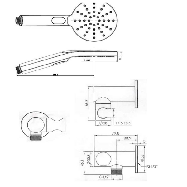 Collis Bakara 3F Round Hand Shower Round Ce Bracket Matte Black H12013B+313030B