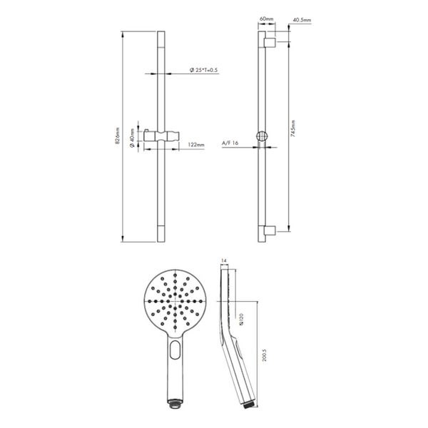 Collis Bakara 3F Round Hand Shower On Sliding Rail Chrome H12013-R