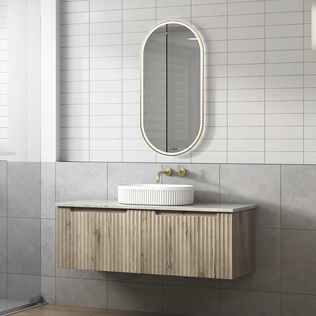 Aulic Calder W/H Wave Groove F/Pull Cabinet 1200 With Snow Top With Undermount Basin