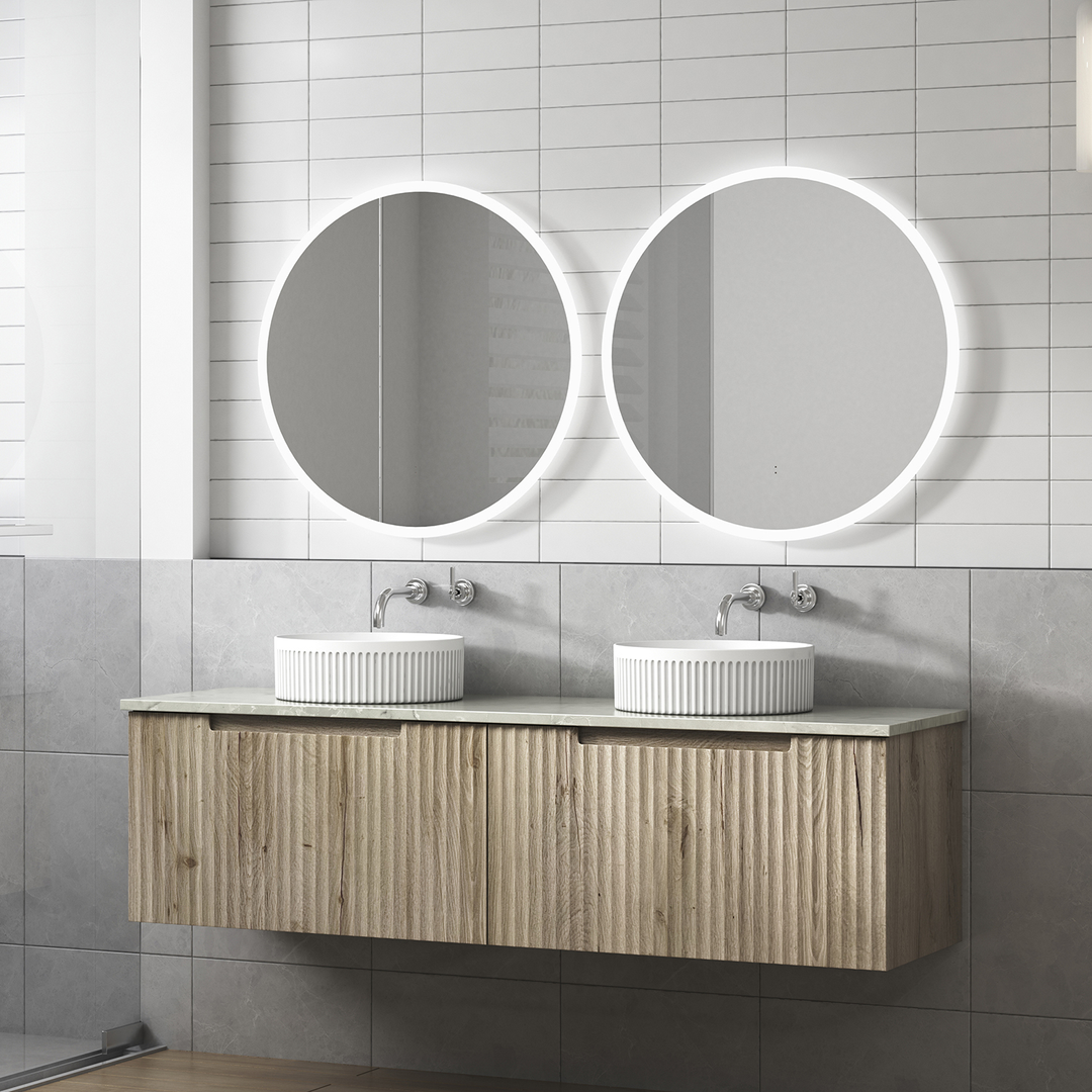 Aulic Calder W/H Wave Groove F/Pull Cabinet 1500D Bowls With Alpine Undermount Basin