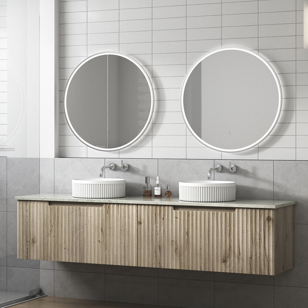 Aulic Calder W/H Wave Groove F/Pull Cabinet 1800 Dbl Bowls With Cato Undermount Basin