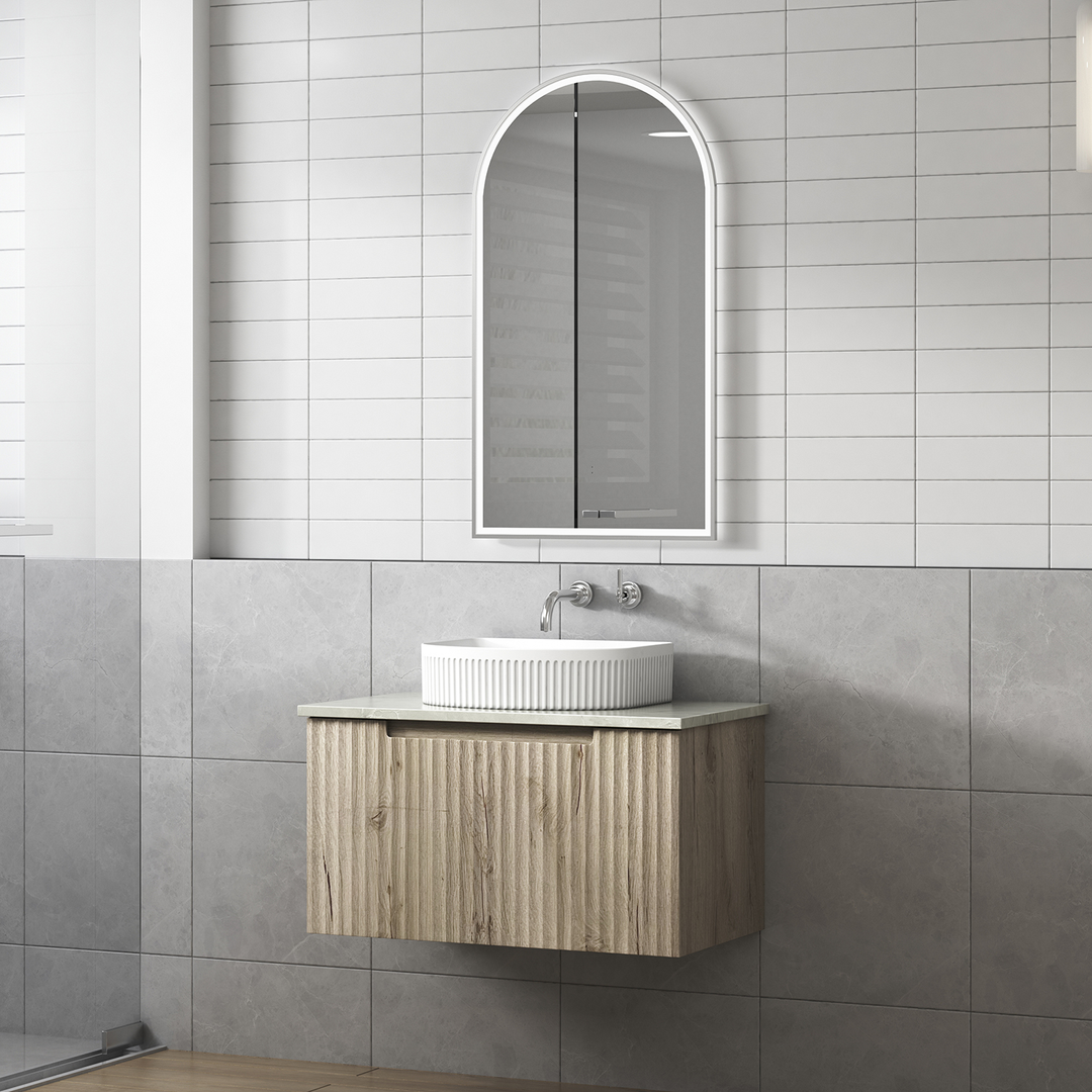 Aulic Calder Wall Hung Wave Groove F/Pull Cabinet 750 With Snow Top With Undermount Basin