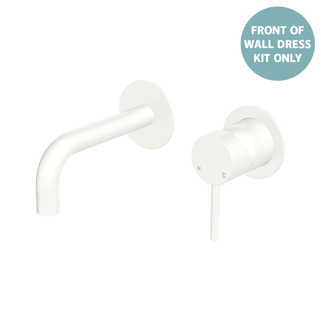 Fienza Kaya M/White Basin/Bath Wall Mixer 130Mm Outlet Set Dress Kit Round Plates Sus304 Lf