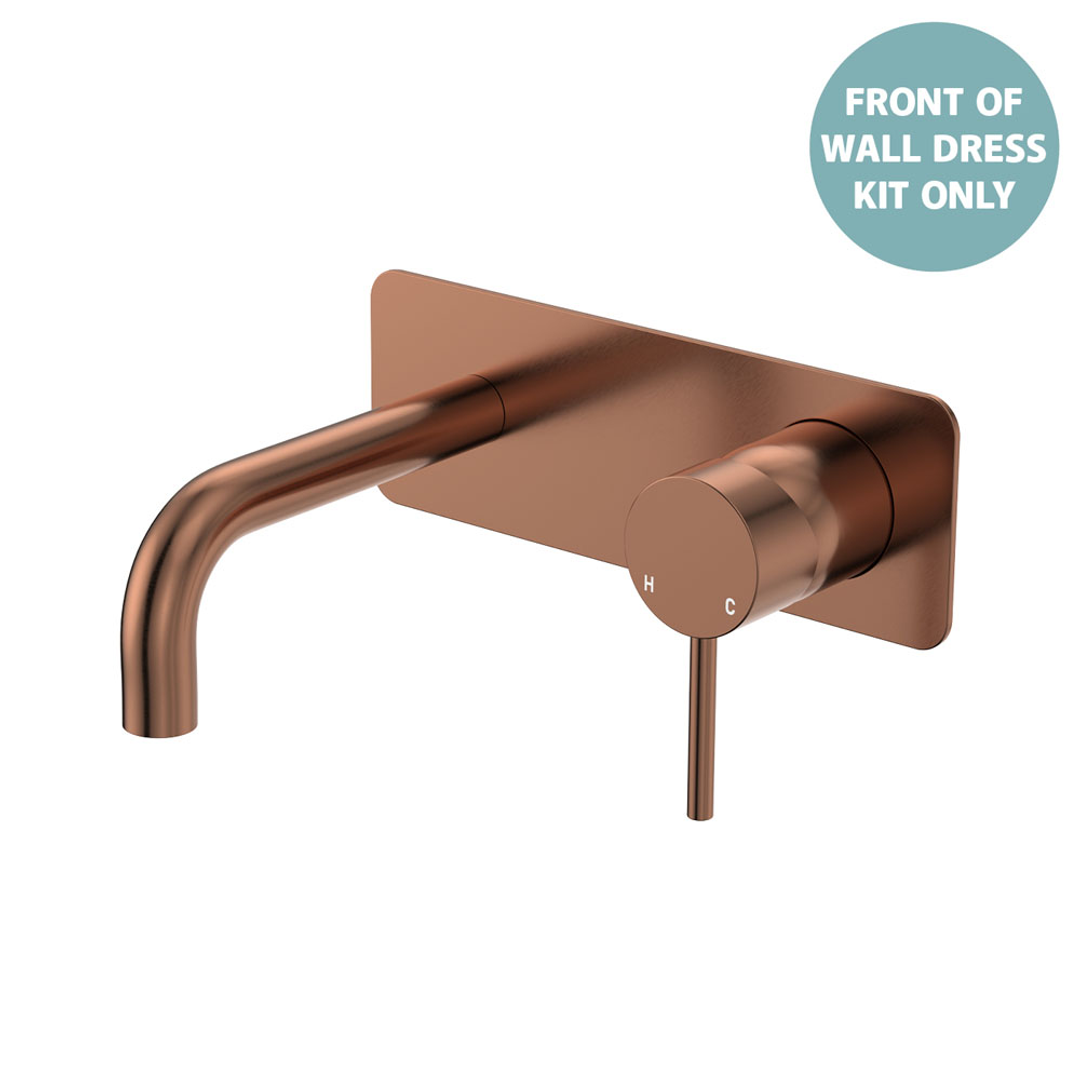 Fienza Kaya Brsh Copper Basin/Bath Wall Mixer 130Mm Outlet Set Dress Kit Rectangular Plt Lf