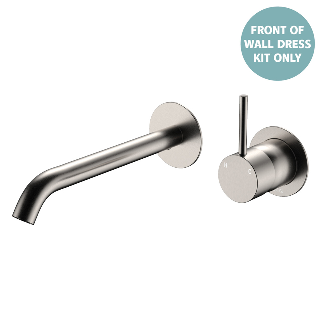 Fienza Kaya Brushed Nickel Up Basin/Bath Wall Mixer Dress Kit Set Round Plates 200Mm Outlet Lf